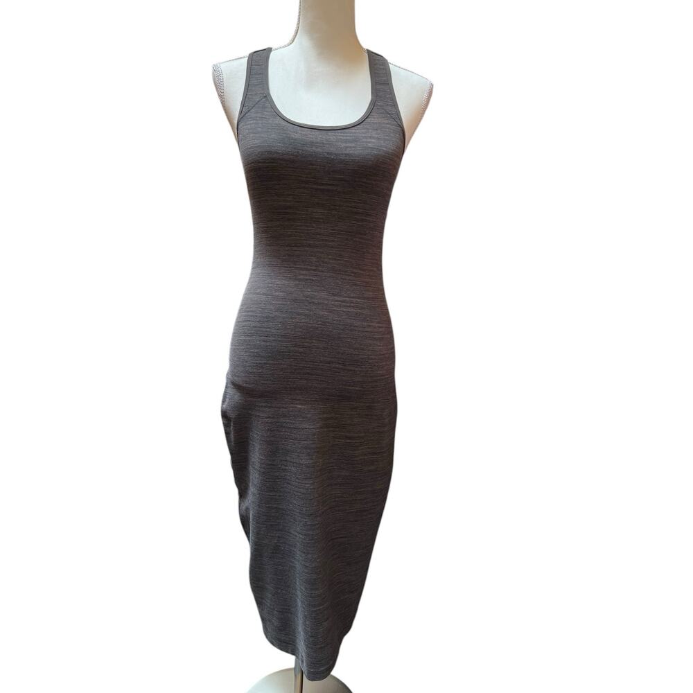 Lululemon Dress Womens 4 Gray Striped Racerback Midi Athletic Bodycon